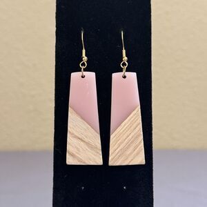 Pink Faux Wood Rectangle Dangle Drop Earrings 3 In Women Boho Minimalist Jewelry